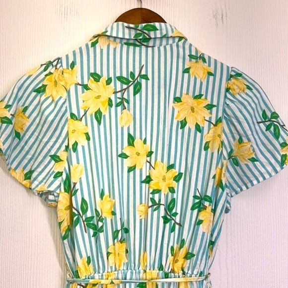 Draper James RSVP - Yellow Magnolia Teal Stripe Button Down Shirt Maxi Dress XS - Picture 13 of 13